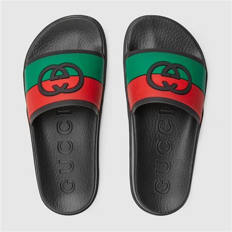 gucci logo rubber slide sandal price|gucci interlocking g slide sandal.